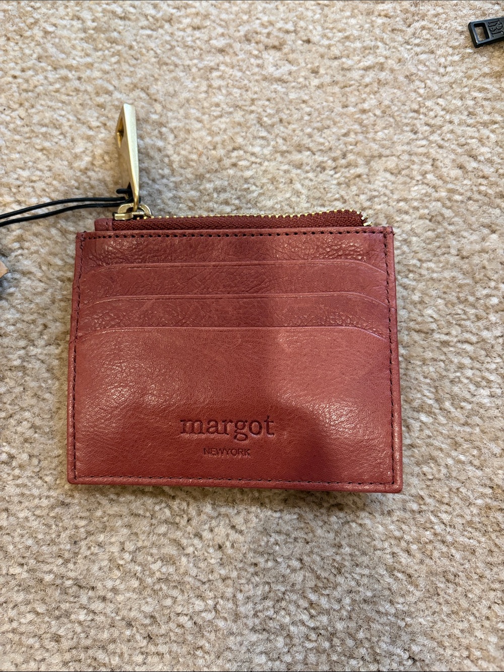 margot New York Red Leather Card Holder with Zip Pocket